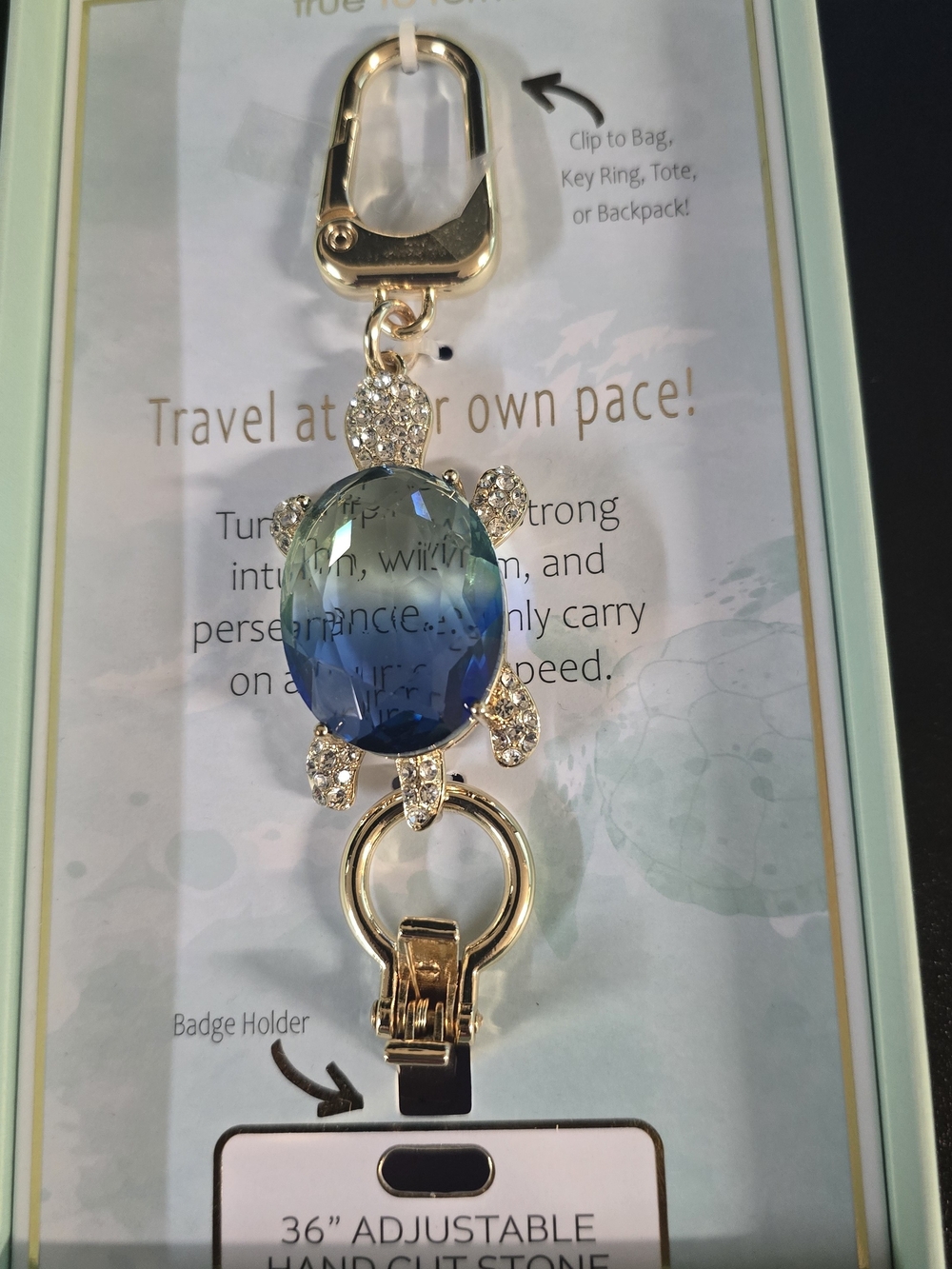 True To Form Dazzling Blue Ombre Turtle Handbag Charm Badge Holder